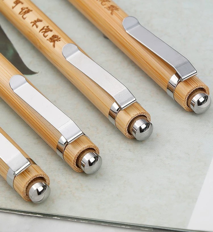 Bamboo Ballpoint Pen Barrel and Clip Detail
