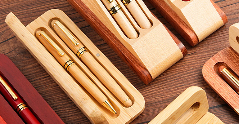 Carbonized Bamboo Pen Set with Gold Accents