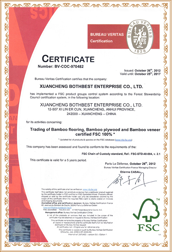 FSC Bureau Veritas Chain of Custody Certificate
