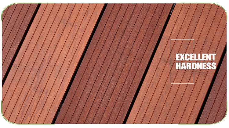 Small Groove Brown Fused Bamboo Decking Stacked Materials